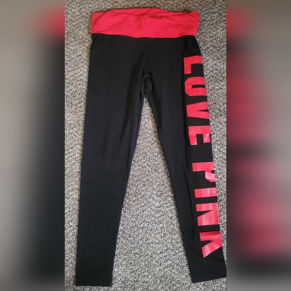 ☆•Victoria Secret Pink Black&Red Leggings•Size:Large •☆